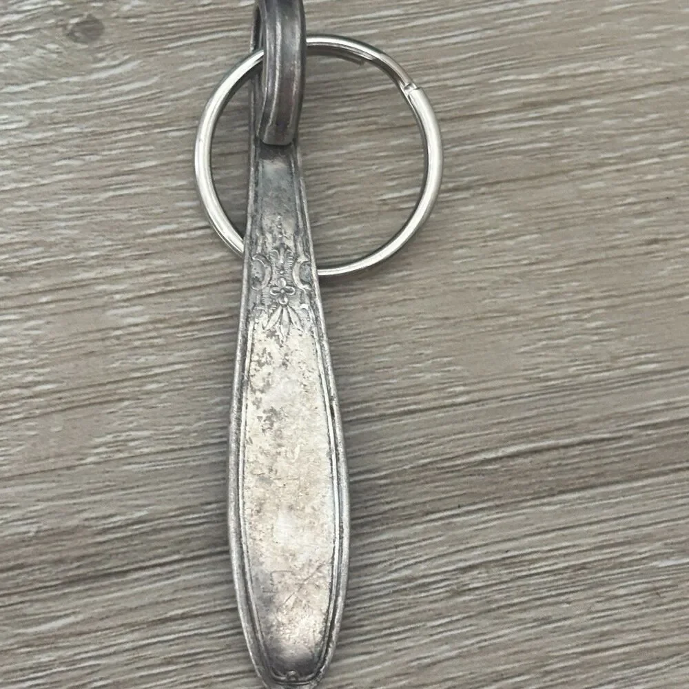 Vintage Silver Plate Spoon Handle Keychain Upcycled Boho Antique Flatware 3 Inch